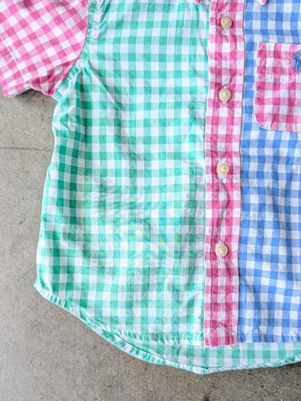 Ralph Lauren Poplin Blue Pink Green Gingham Plaid Button Down Shirt size 9M